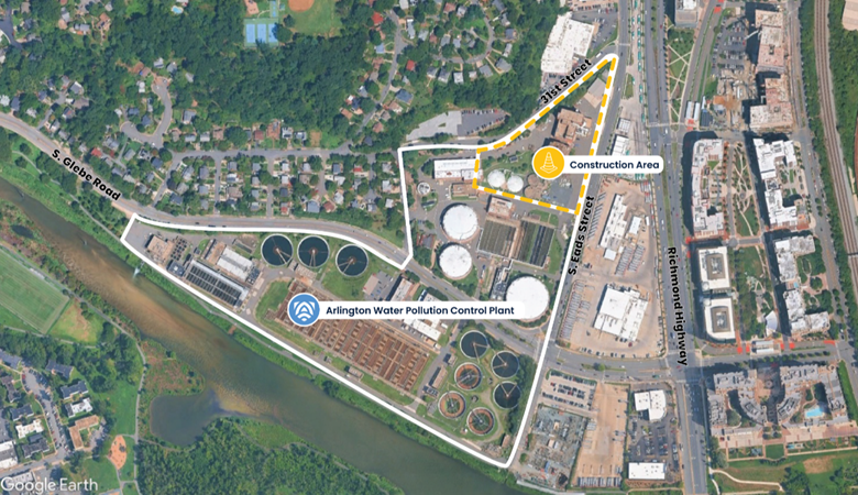 Construction taking place at Northeast section of the Pollution Control Plant